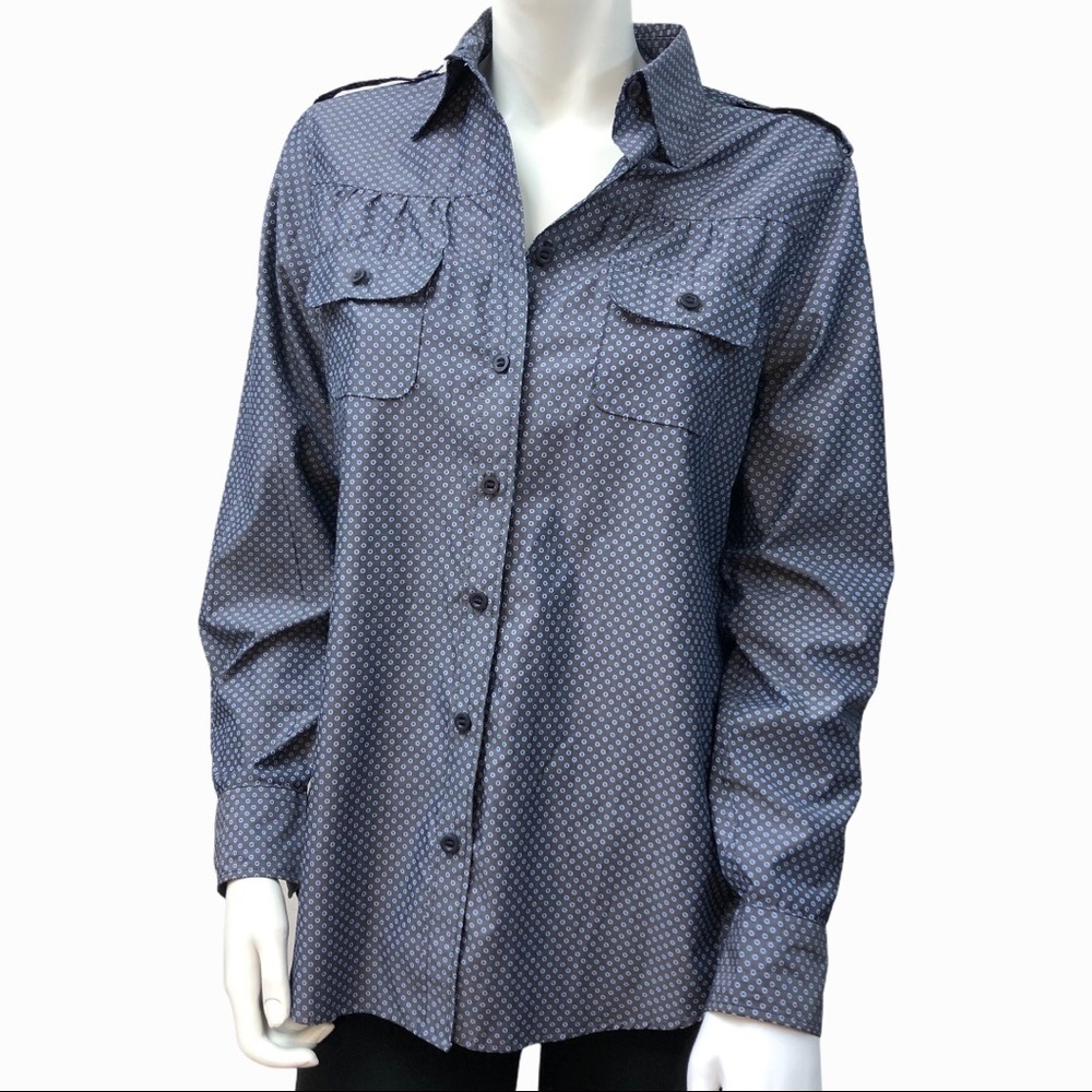 5/$20 LANDS' END blue patterned button down top s